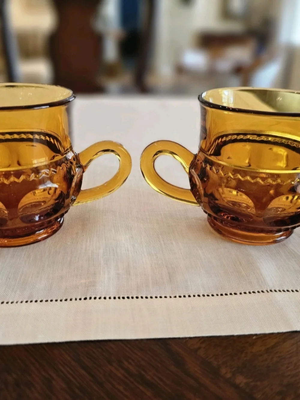 Vintage Indiana Glass Amber King's Crown Creamer & Sugar Set